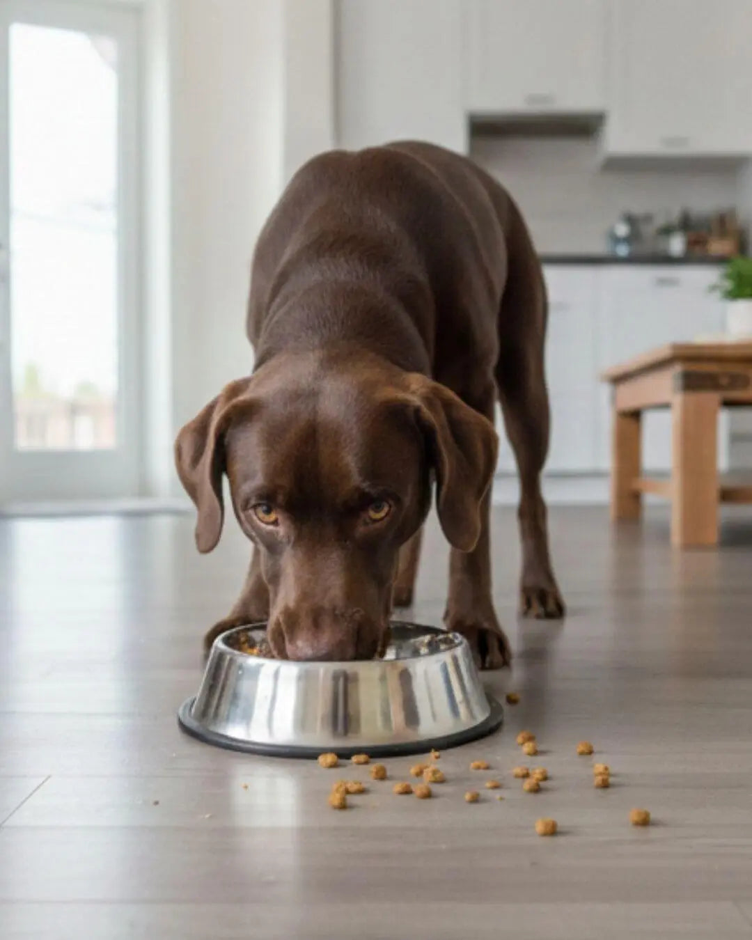 Labrador dog eating fast