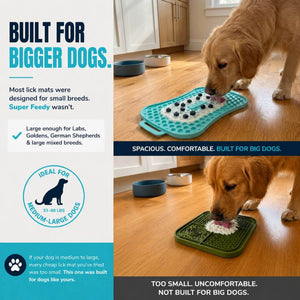 Golden Retriever using the Super Feedy large reversible lick mat, showing its spacious design for medium to large dogs