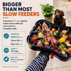 Size comparison showing the Super Feedy slow feeder holds up to 10 cups for medium to large dogs