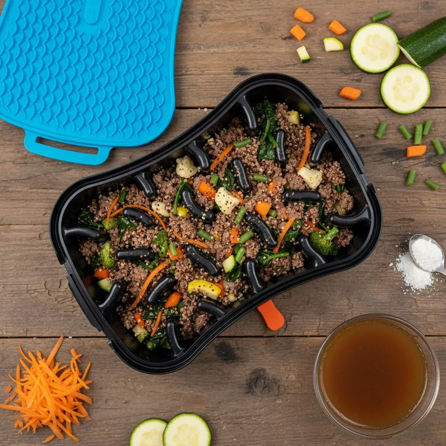 Super Feedy 4-in-1 dog feeder with fresh food and reversible lick mat