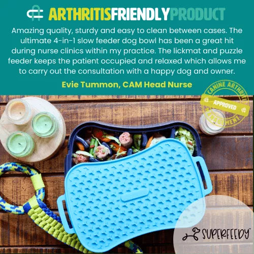 Canine Arthritis Management approved Super Feedy 4-in-1 slow feeder dog bowl and lick mat