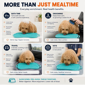 Super Feedy reversible lick mat used for dog enrichment during bathing, grooming, travel and vet visits