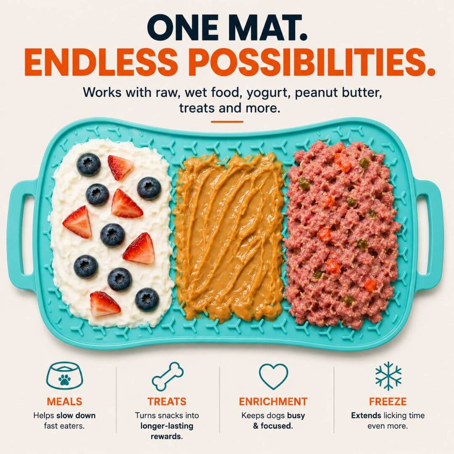 Different ways to use the Super Feedy reversible lick mat for dog enrichment