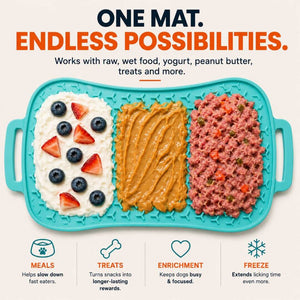 Different ways to use the Super Feedy reversible lick mat for dog enrichment