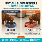 Super Feedy small slow feeder dog bowl compared with a typical slow feeder, showing deeper channels and slower mealtime
